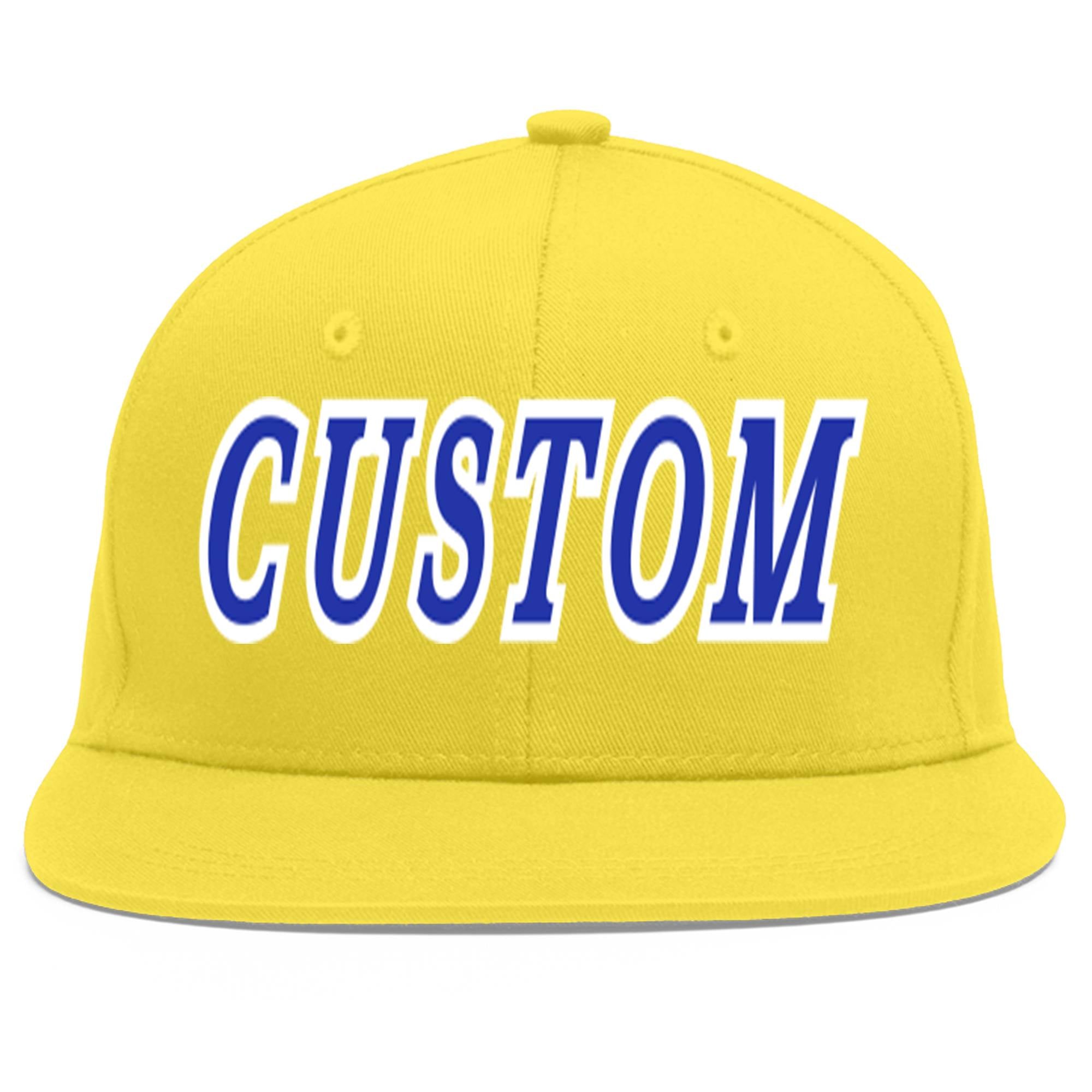 Custom Light Gold Royal-White Flat Eaves Sport Baseball Cap