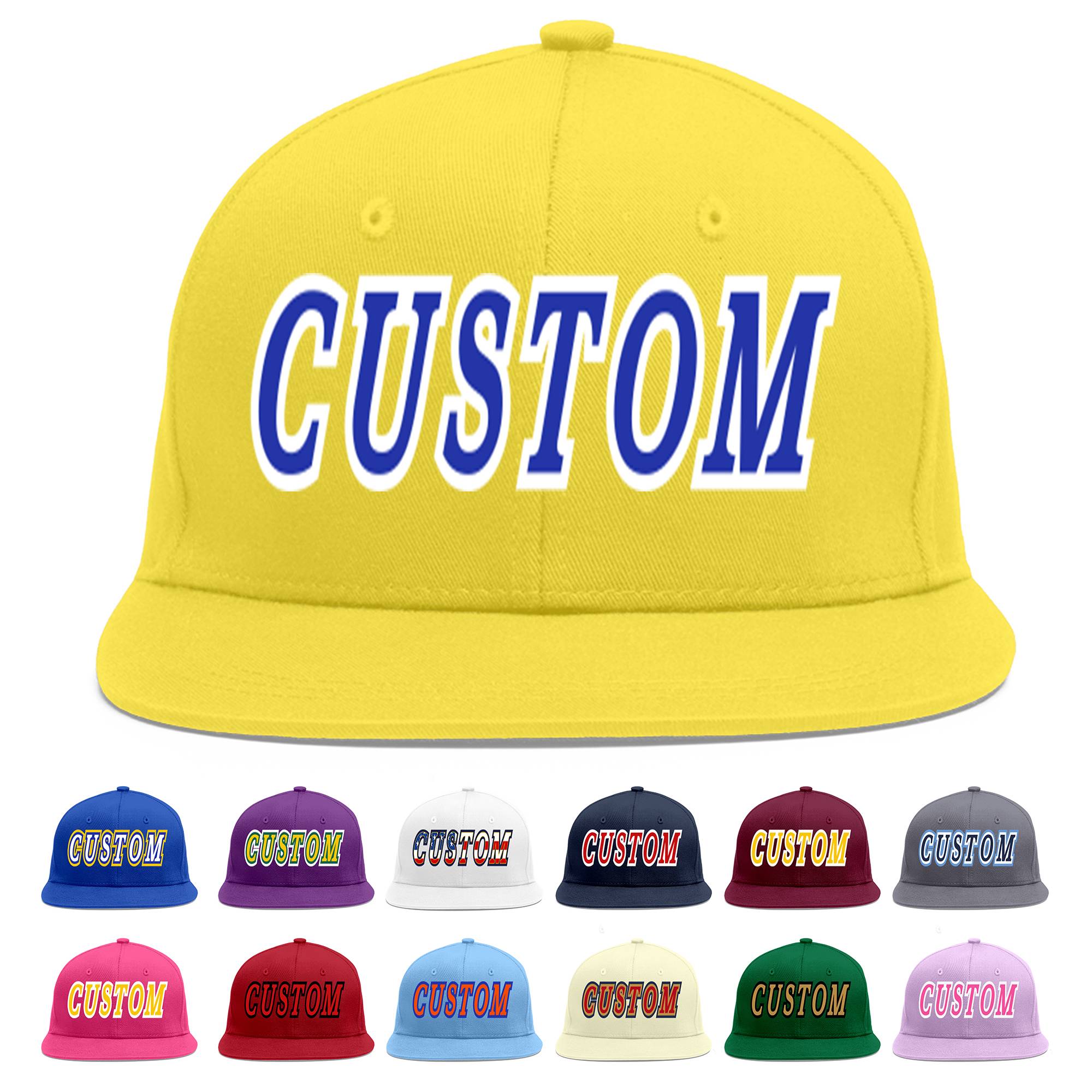 Custom Light Gold Royal-White Flat Eaves Sport Baseball Cap