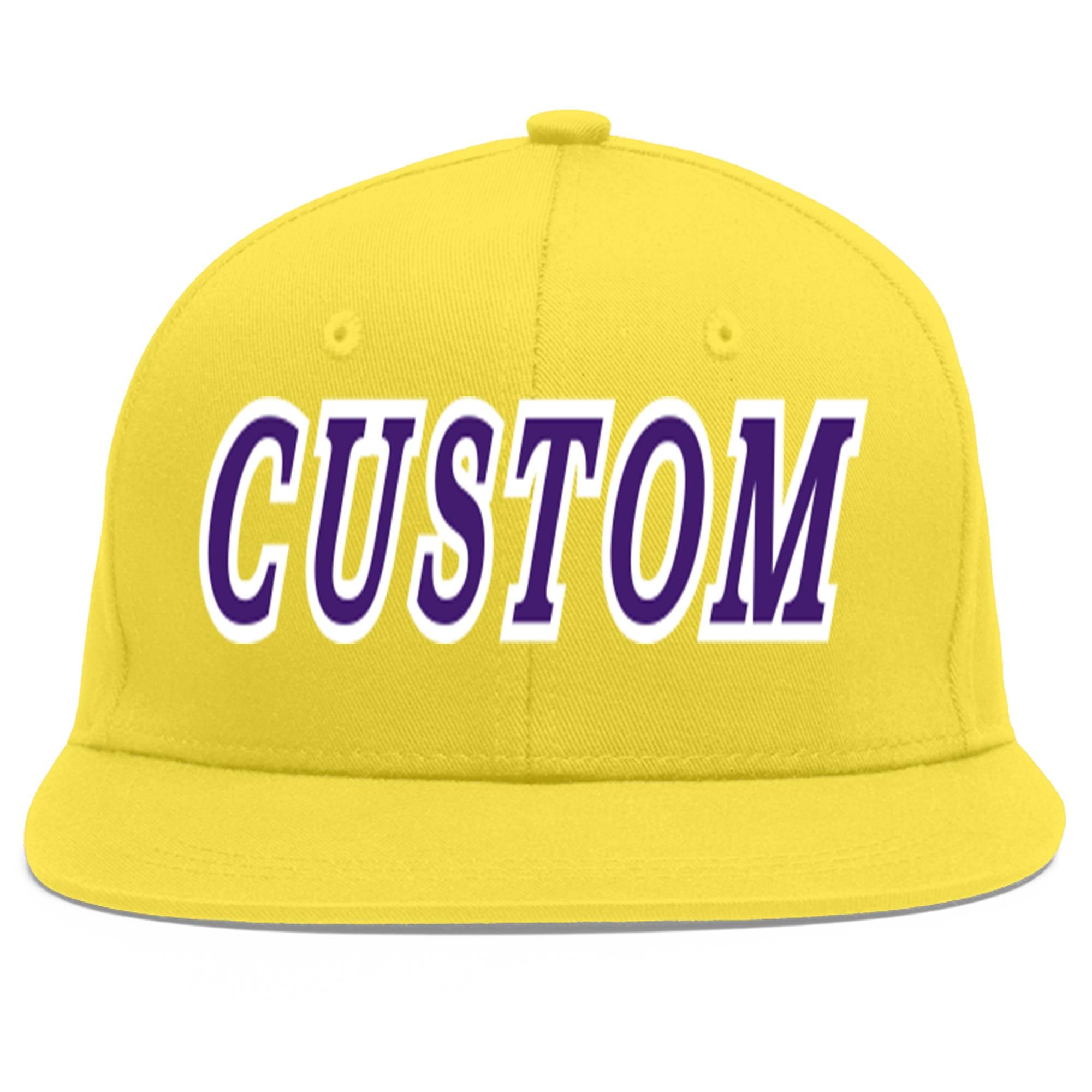 Casquette de baseball sport personnalisée or clair violet-blanc Flat Eaves