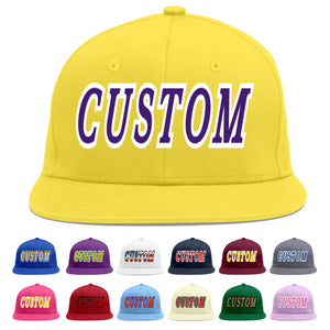 Custom Light Gold purple-White Flat Eaves Sport Baseball Cap