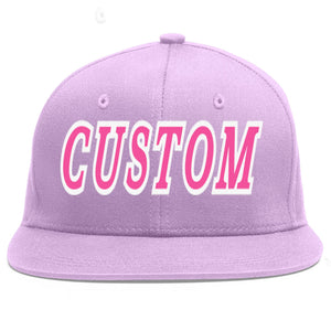 Custom Light Purple Pink-White Flat Eaves Sport Baseball Cap