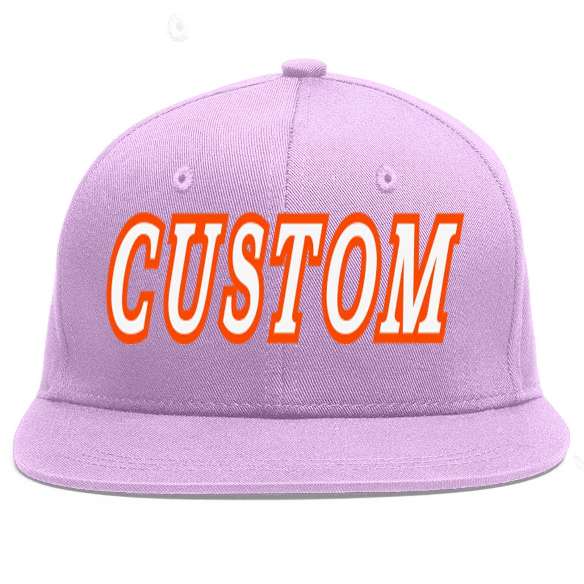 Custom Light Purple White-Orange Flat Eaves Sport Baseball Cap