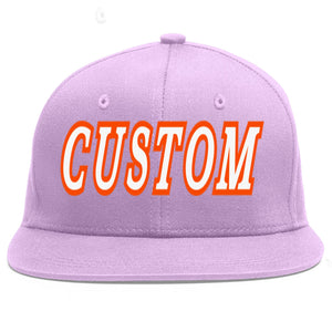 Casquette de baseball sport personnalisée violet clair blanc-orange à avant-toit plat