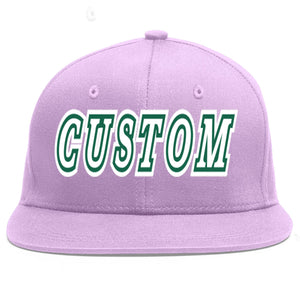 Custom Light Purple White-Kelly Green Flat Eaves Sport Baseball Cap