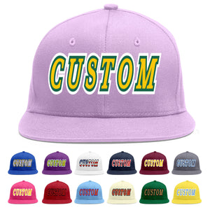 Custom Light Purple Gold-Kelly Green Flat Eaves Sport Baseball Cap