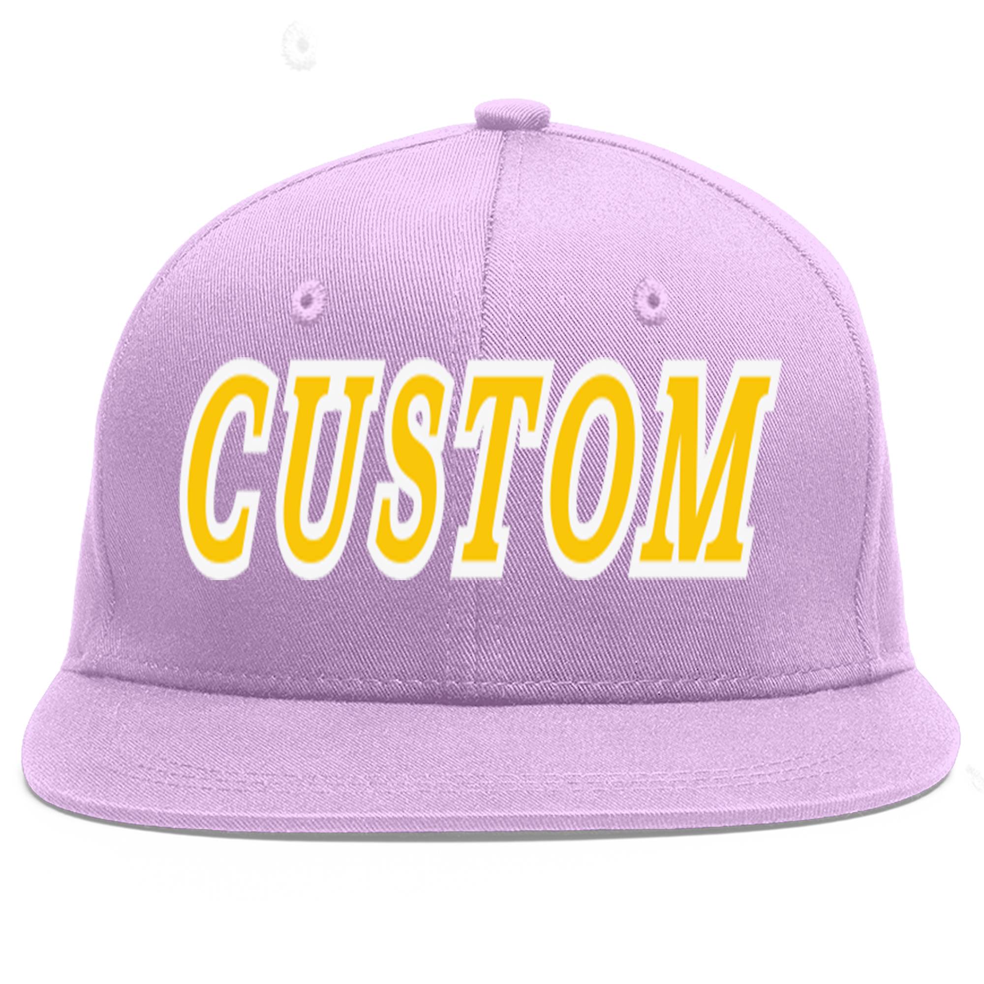 Casquette de baseball sport personnalisée violet clair or-blanc plat Eaves