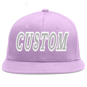 Custom Light Purple Gray-White Flat Eaves Sport Baseball Cap