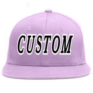 Custom Light Purple Black-White Flat Eaves Sport Baseball Cap