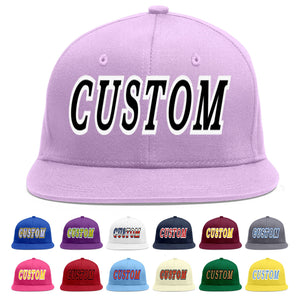 Custom Light Purple Black-White Flat Eaves Sport Baseball Cap