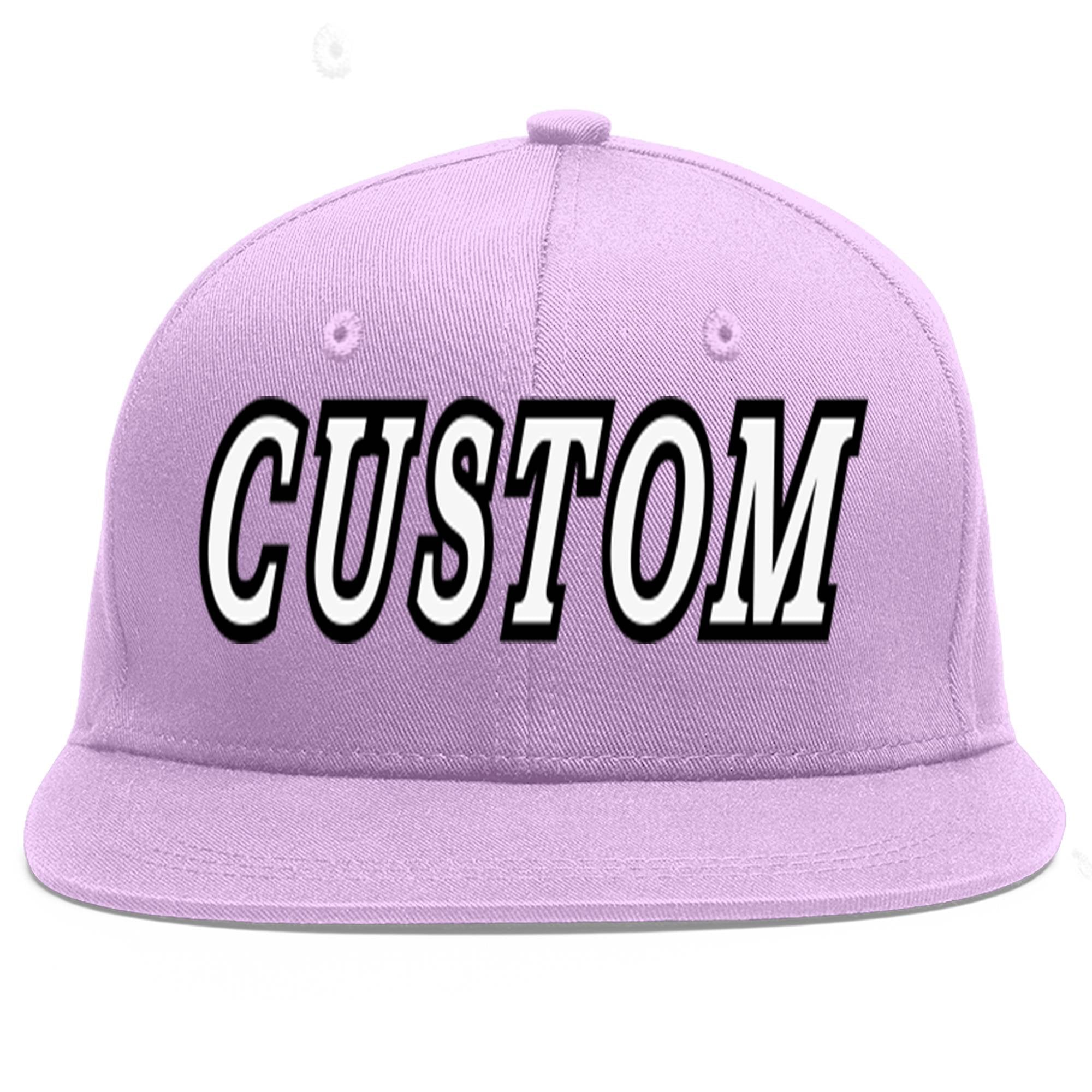 Custom Light Purple White-Black Flat Eaves Sport Baseball Cap