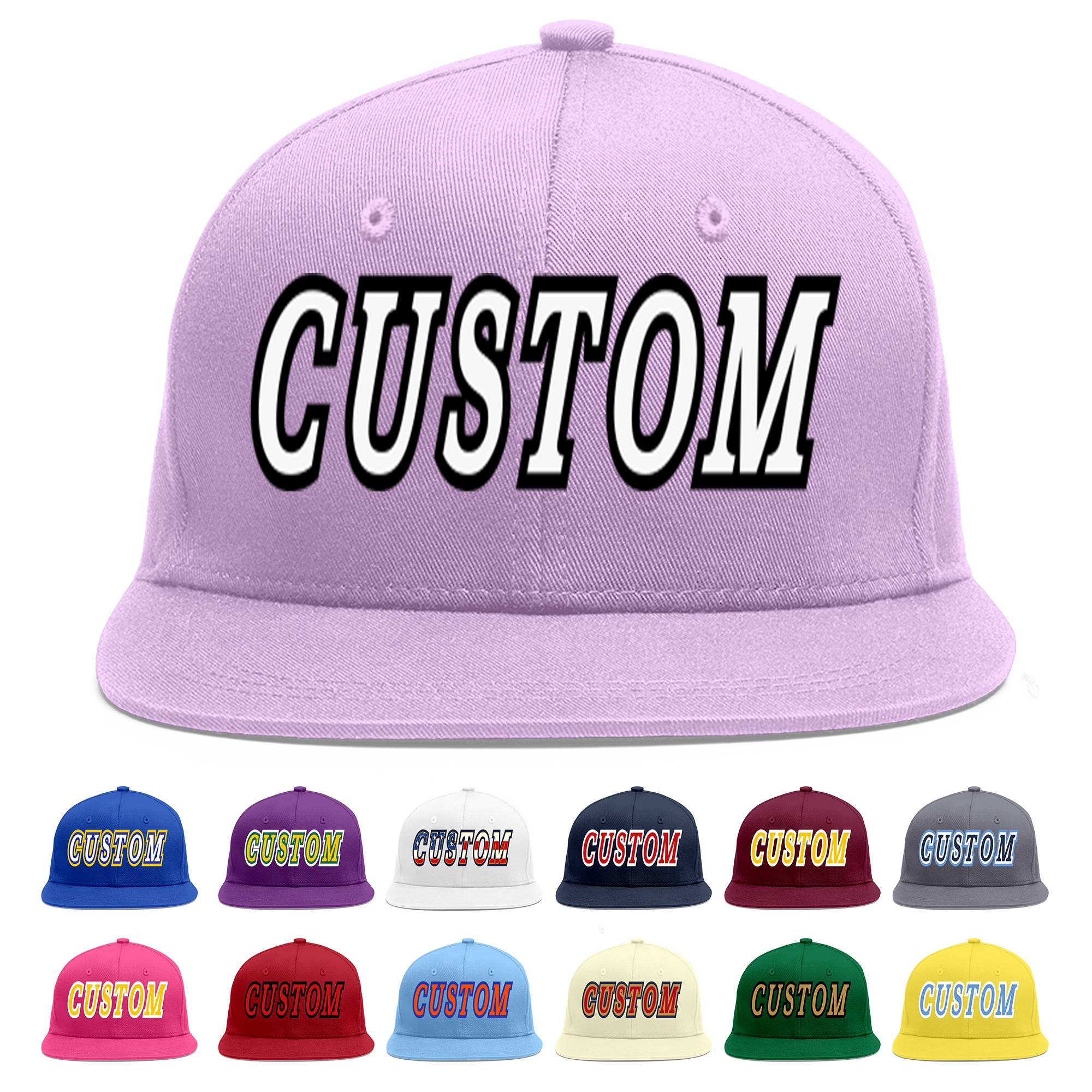 Custom Light Purple White-Black Flat Eaves Sport Baseball Cap