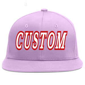 Custom Light Purple White-Red Flat Eaves Sport Baseball Cap