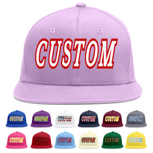 Custom Light Purple White-Red Flat Eaves Sport Baseball Cap