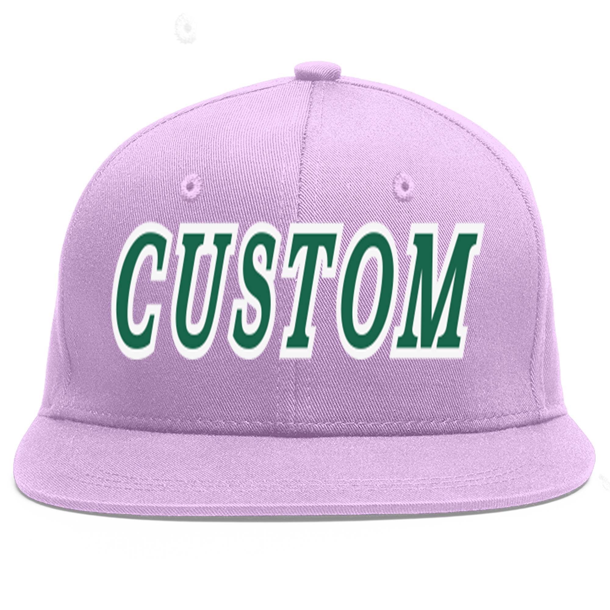 Casquette de baseball de sport personnalisée violet clair Kelly vert-blanc avec avant-toit plat