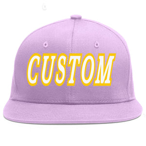 Custom Light Purple White-Gold Flat Eaves Sport Baseball Cap