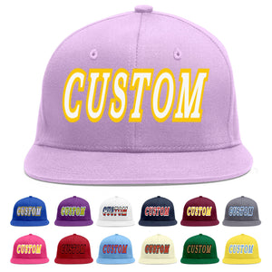 Custom Light Purple White-Gold Flat Eaves Sport Baseball Cap