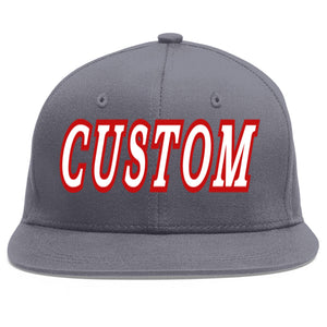 Custom Dark Gray White-Red Flat Eaves Sport Baseball Cap