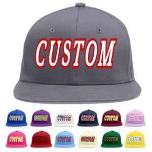 Custom Dark Gray White-Red Flat Eaves Sport Baseball Cap