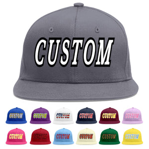 Custom Dark Gray White-Black Flat Eaves Sport Baseball Cap