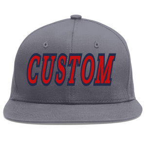 Casquette de baseball sport personnalisée gris foncé rouge-marine Flat Eaves