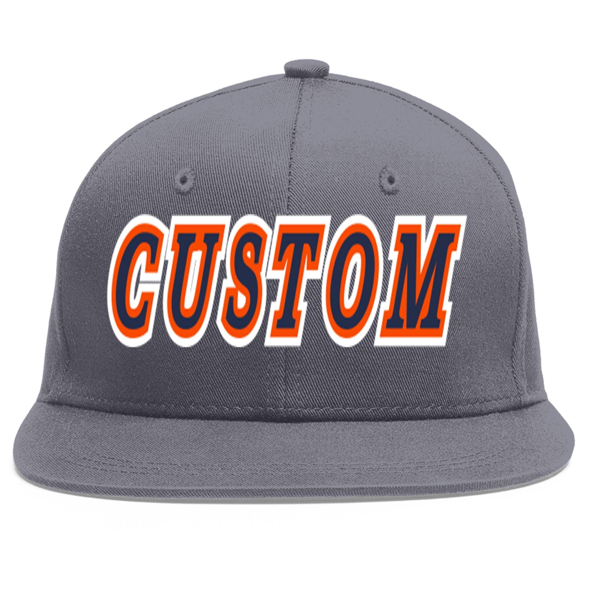 Custom Dark Gray Navy-Orange Flat Eaves Sport Baseball Cap