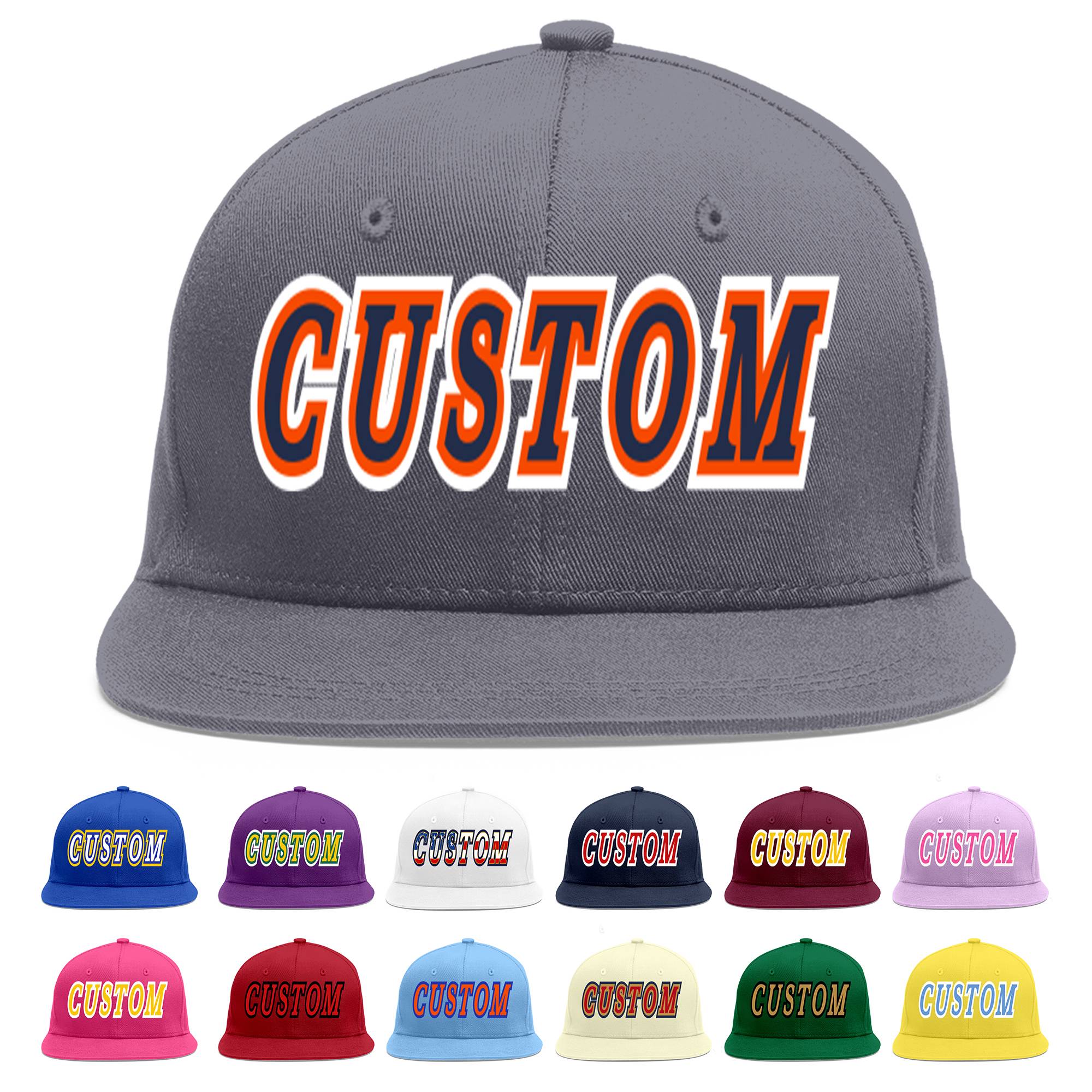 Custom Dark Gray Navy-Orange Flat Eaves Sport Baseball Cap