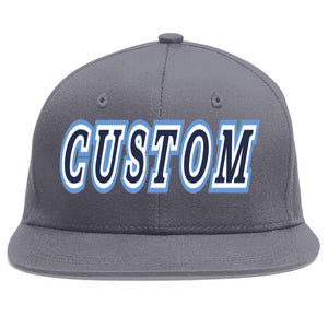 Custom Dark Gray Navy-White Flat Eaves Sport Baseball Cap