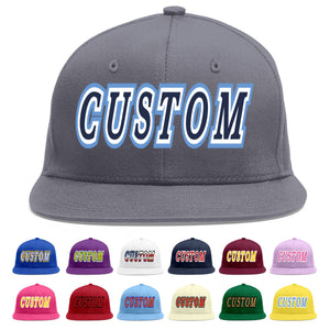 Custom Dark Gray Navy-White Flat Eaves Sport Baseball Cap