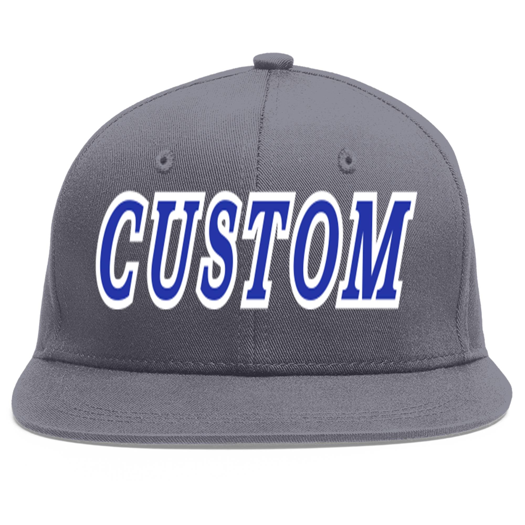 Custom Dark Gray Royal-White Flat Eaves Sport Baseball Cap