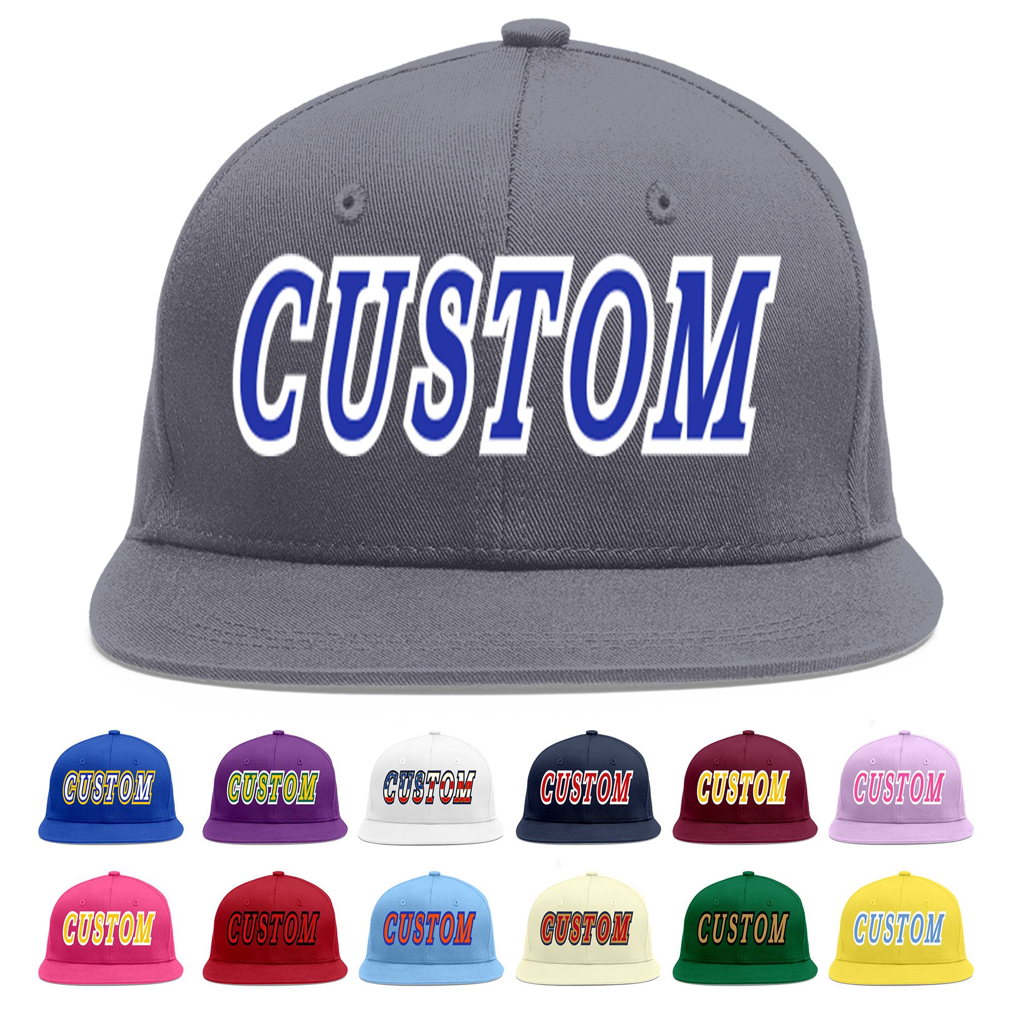 Custom Dark Gray Royal-White Flat Eaves Sport Baseball Cap