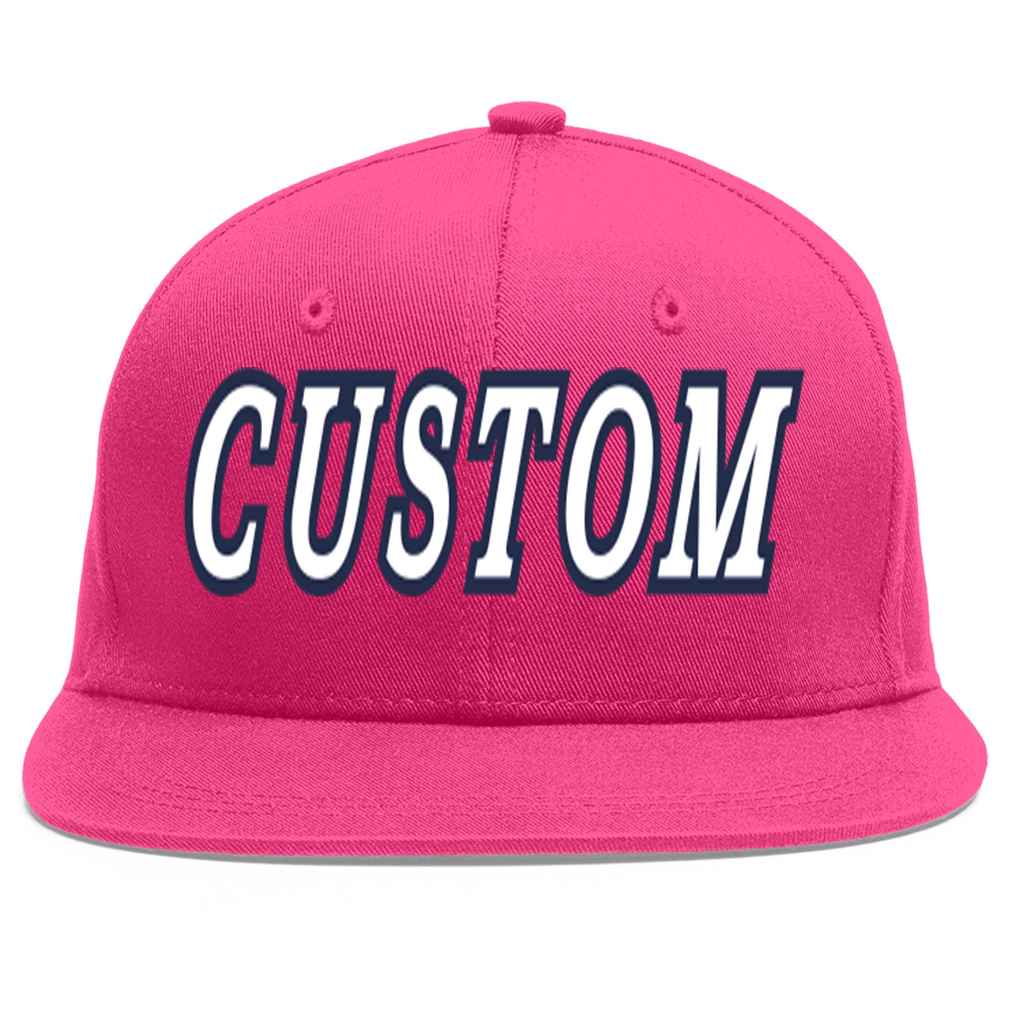 Custom Rose Red White-Navy Flat Eaves Sport Baseball Cap