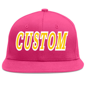 Custom Rose Red Gold-White Flat Eaves Sport Baseball Cap