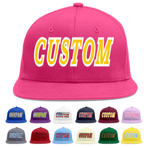 Custom Rose Red Gold-White Flat Eaves Sport Baseball Cap