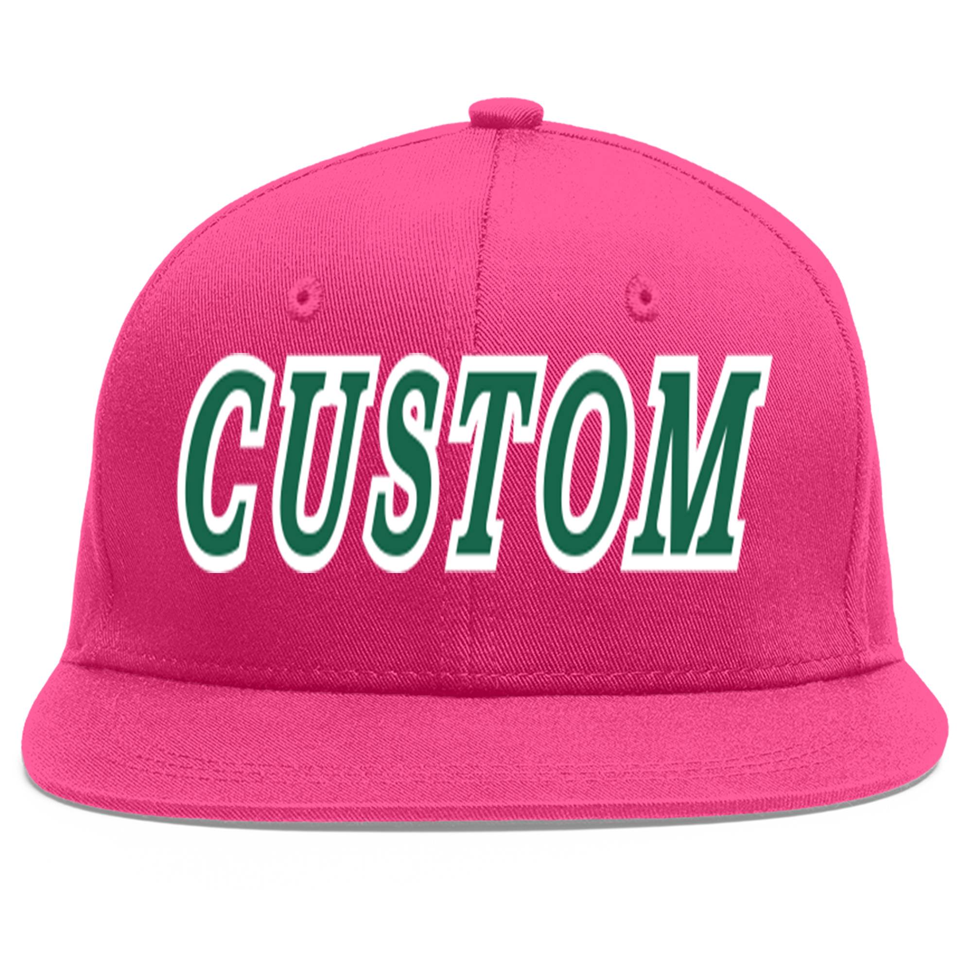 Custom Rose Red Kelly Green-White Flat Eaves Sport Baseball Cap