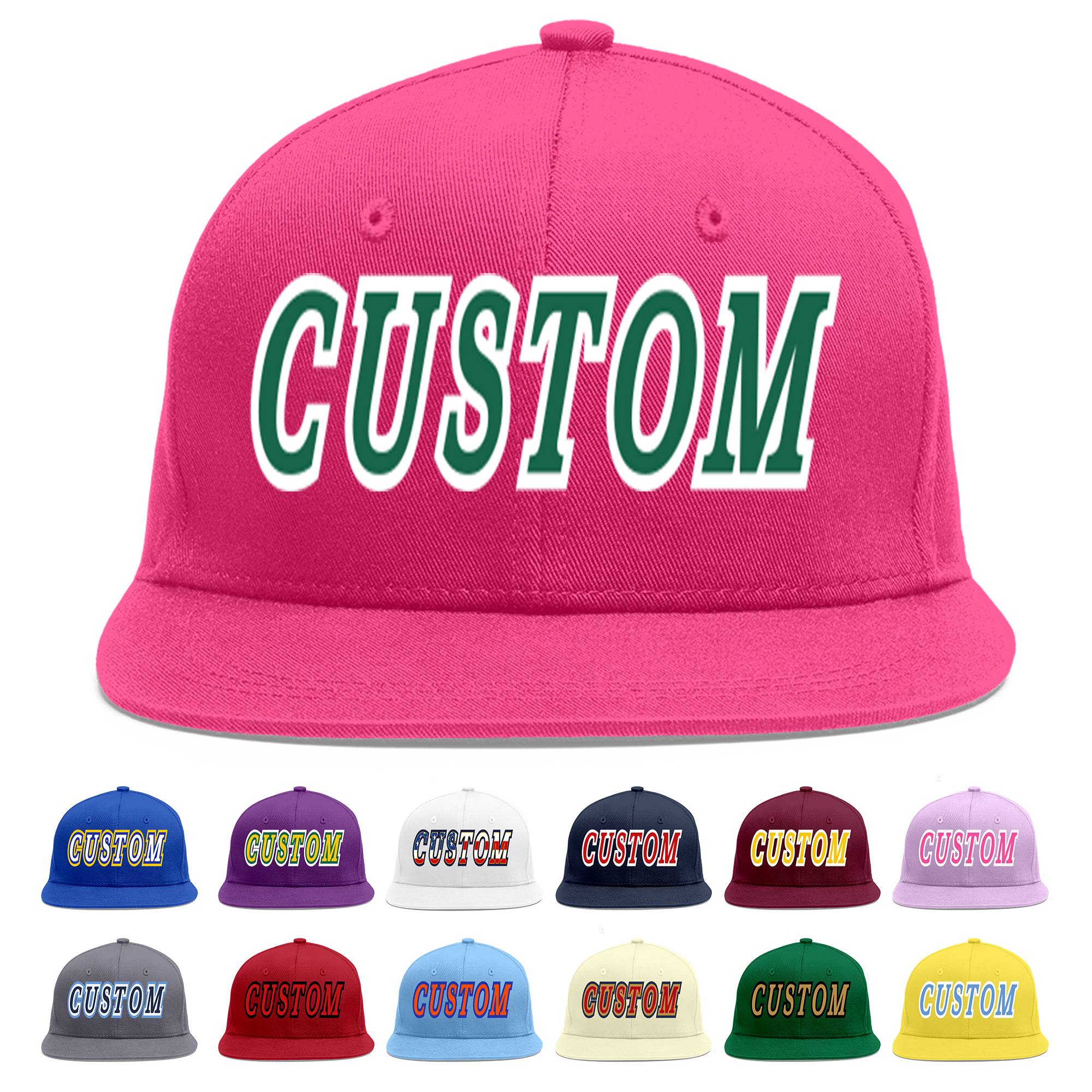 Custom Rose Red Kelly Green-White Flat Eaves Sport Baseball Cap