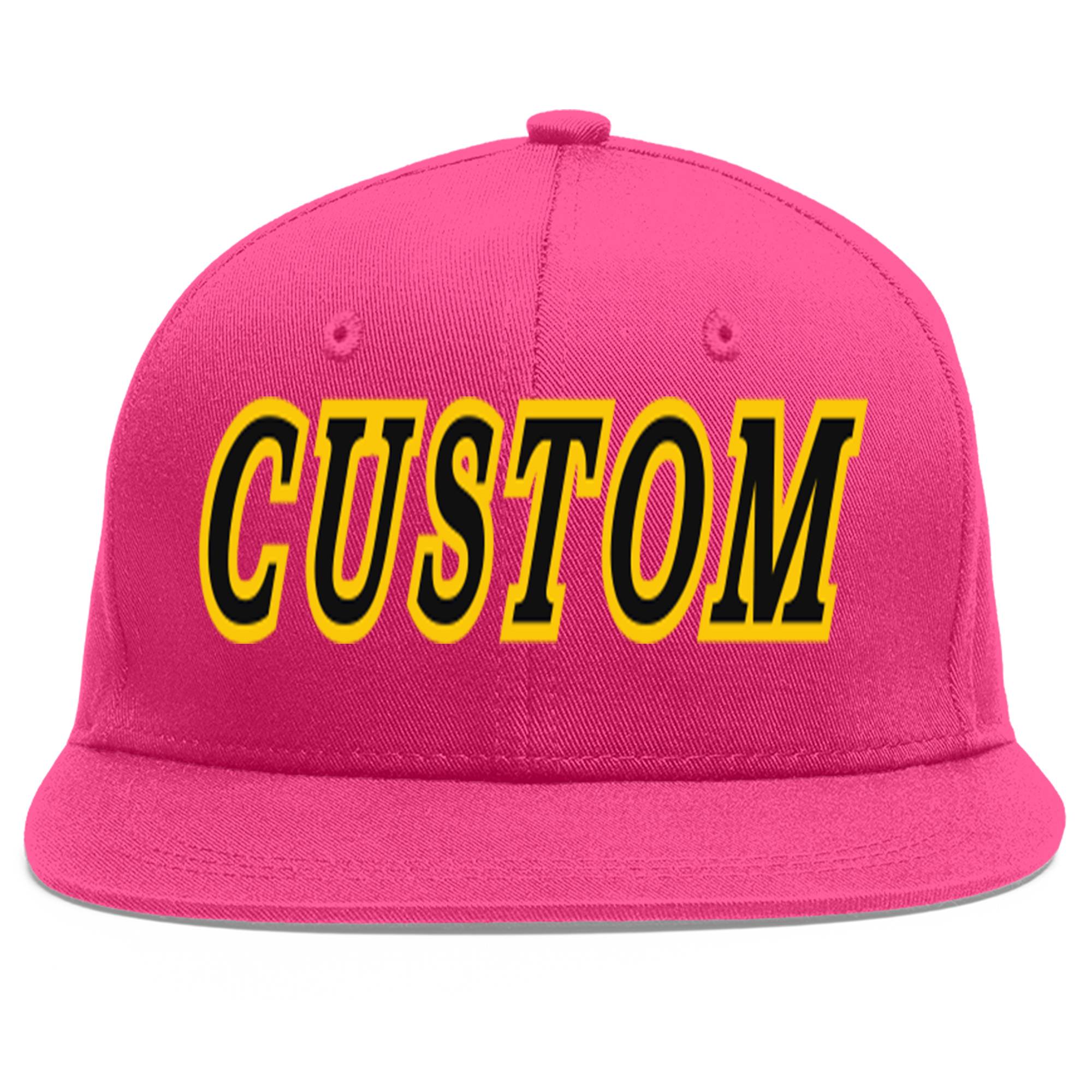 Custom Rose Red Black-Gold Flat Eaves Sport Baseball Cap