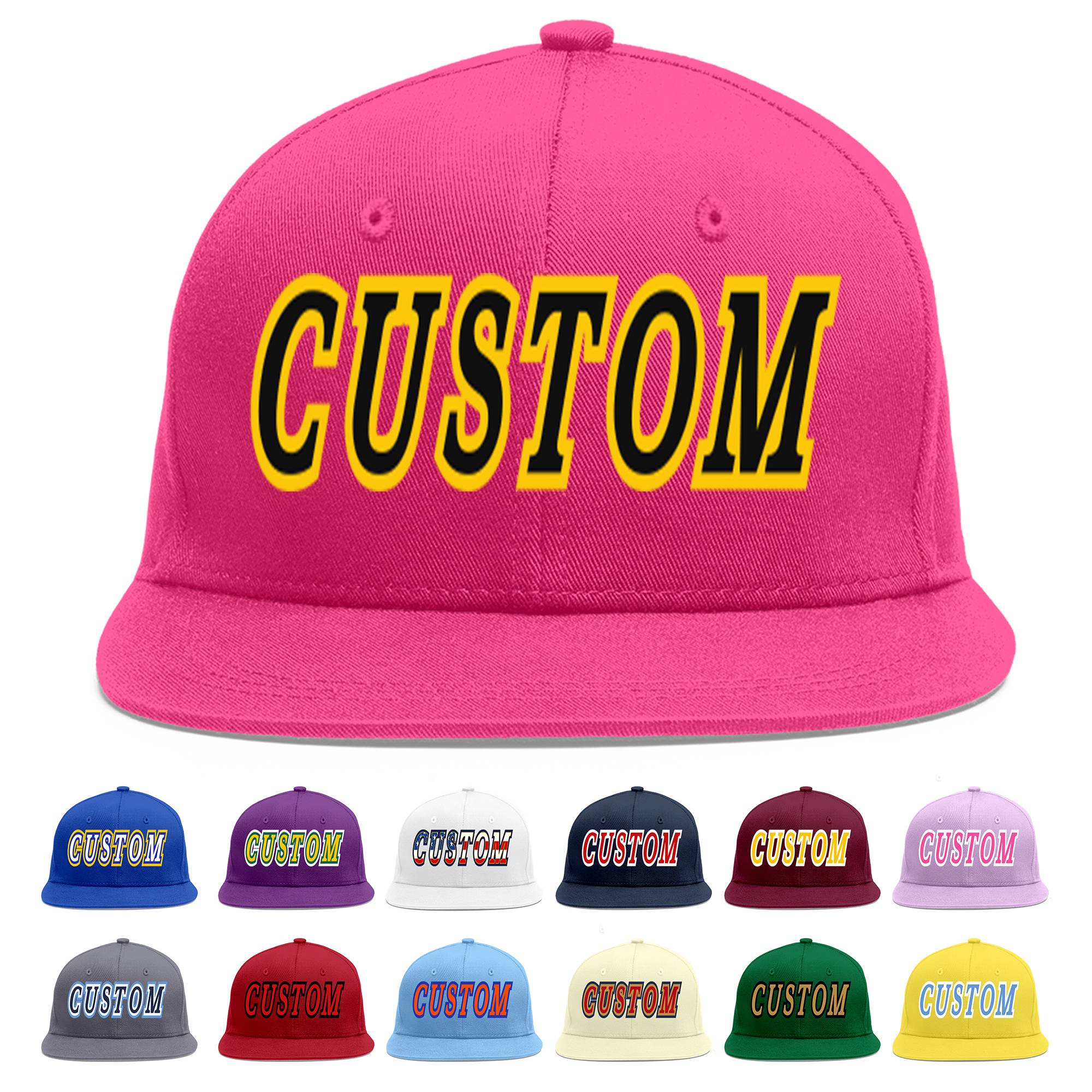 Custom Rose Red Black-Gold Flat Eaves Sport Baseball Cap