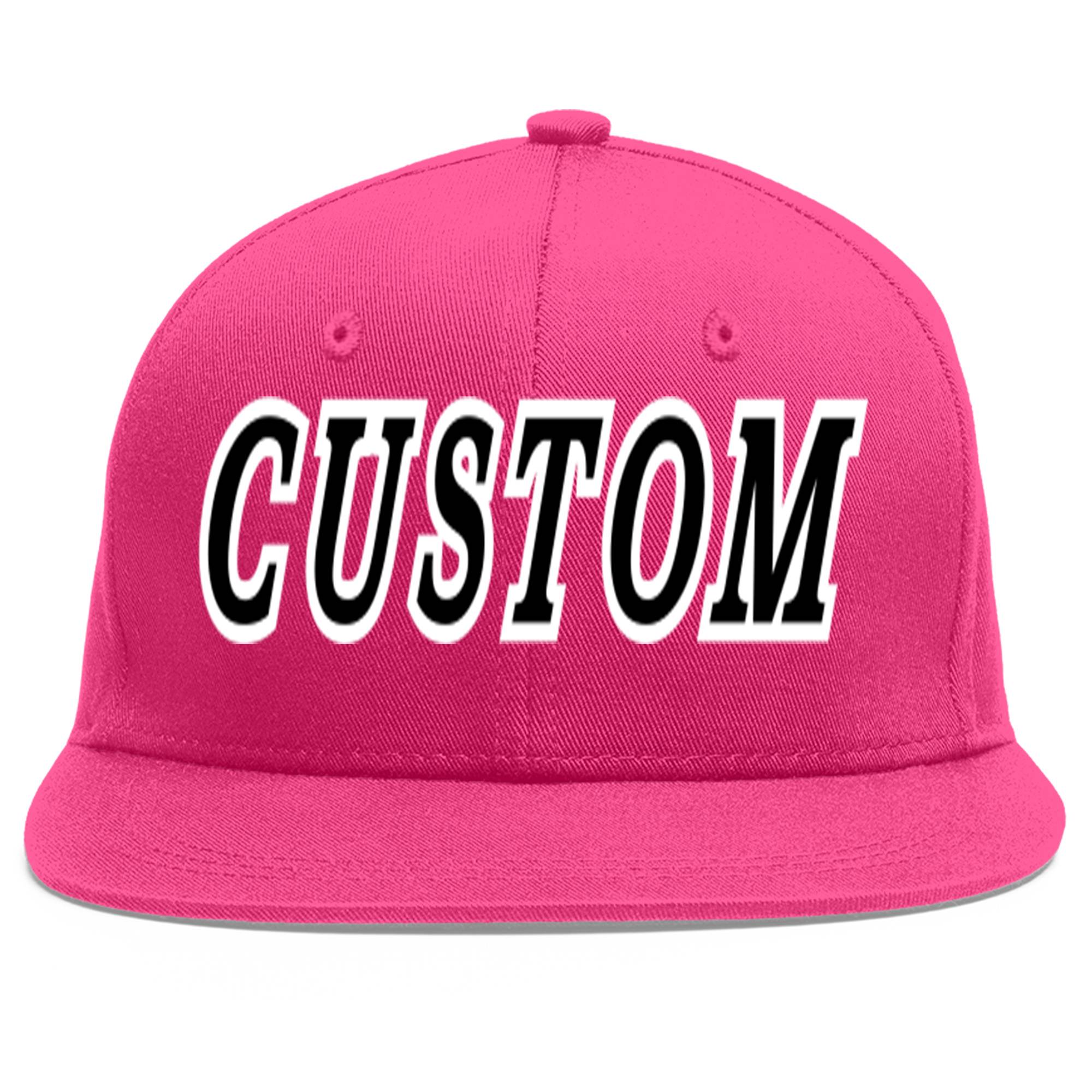 Custom Rose Red Black-White Flat Eaves Sport Baseball Cap