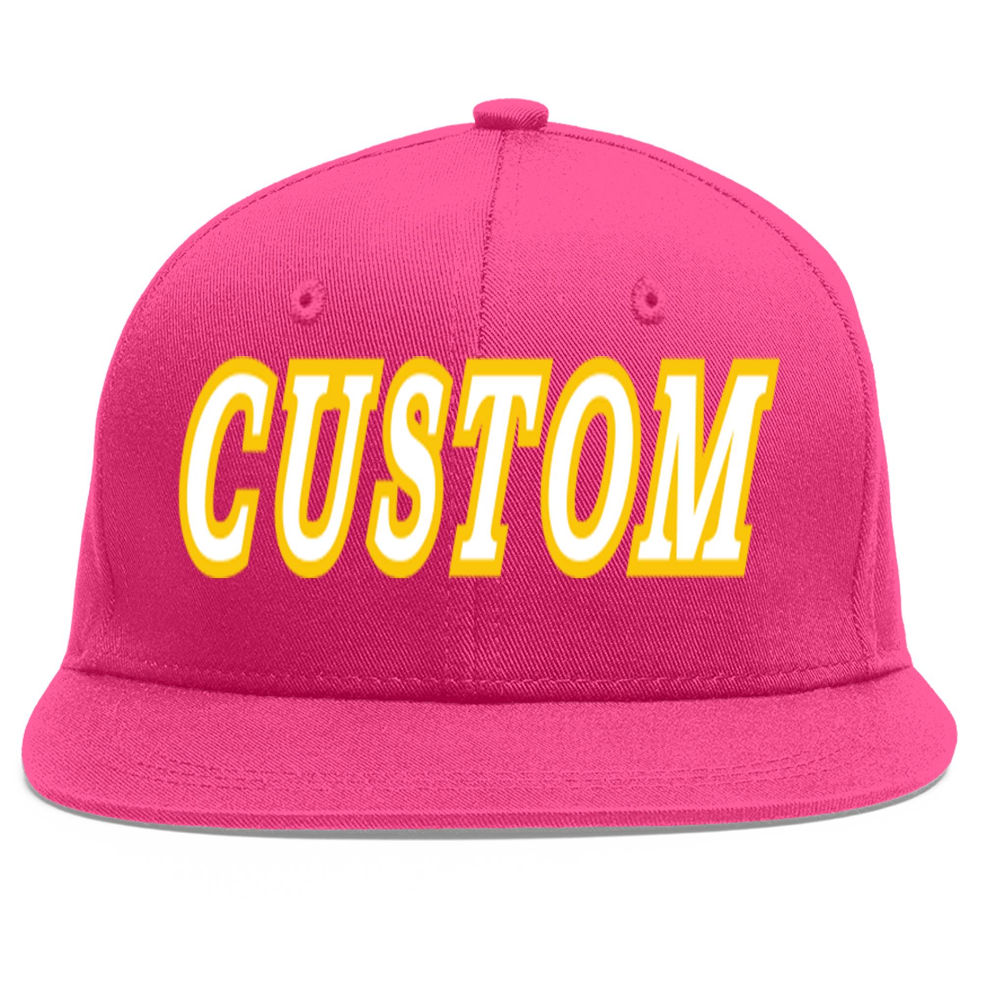 Custom Rose Red White-Gold Flat Eaves Sport Baseball Cap