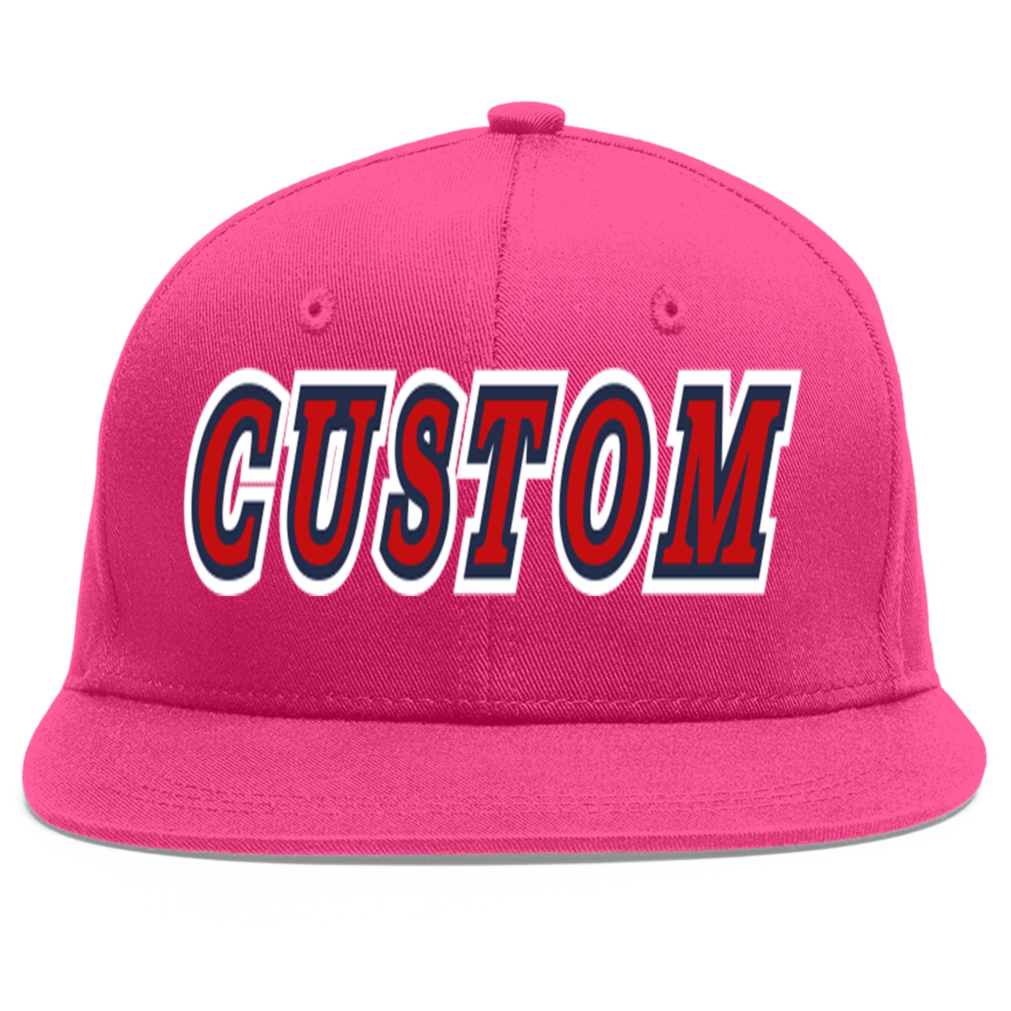 Custom Rose Red Red-Navy Flat Eaves Sport Baseball Cap