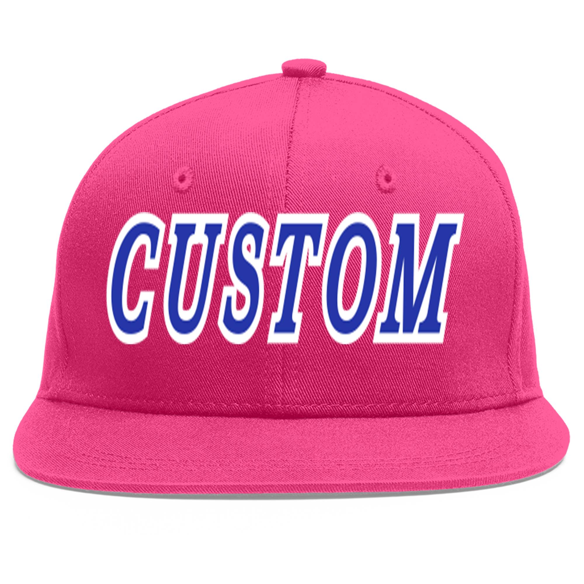 Custom Rose Red Royal-White Flat Eaves Sport Baseball Cap