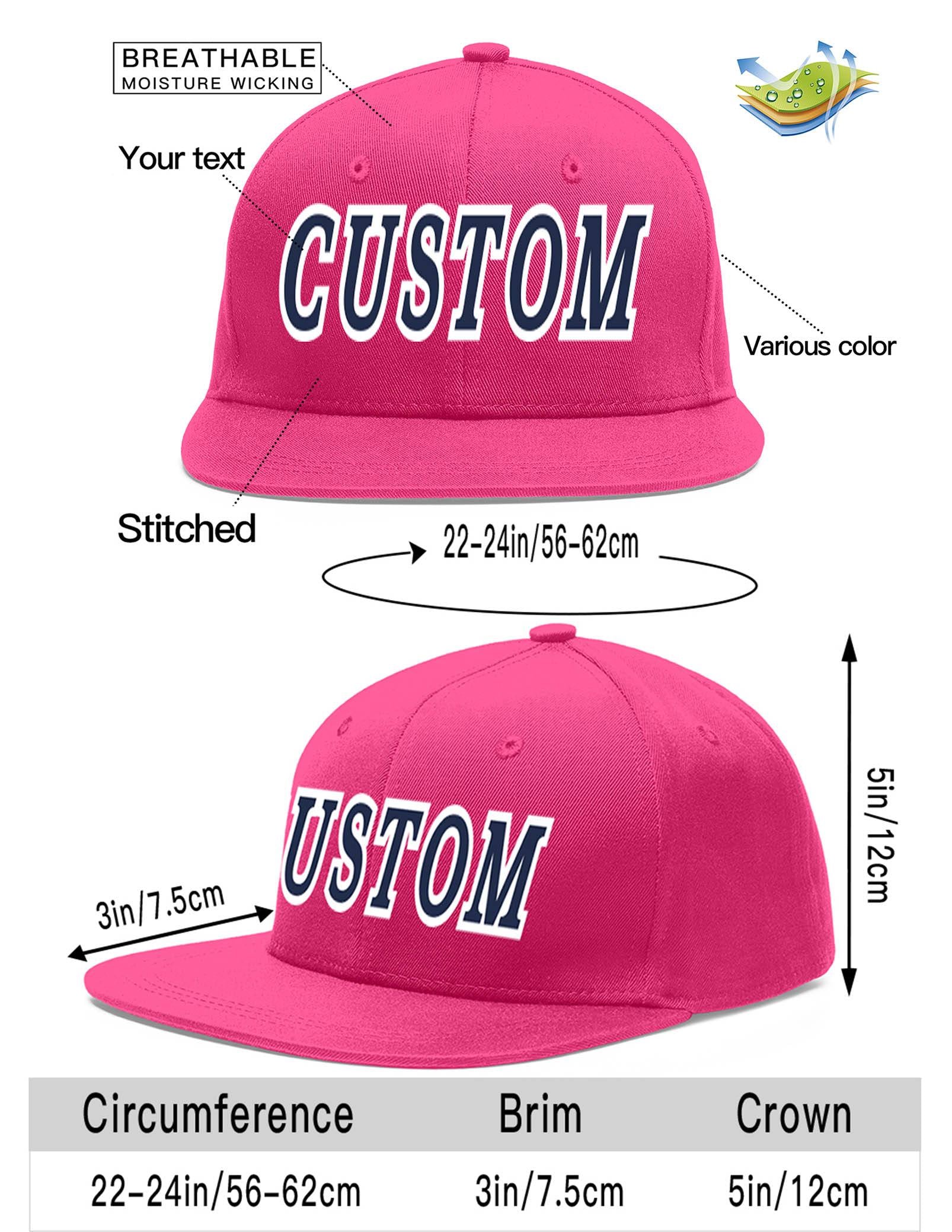 Custom Rose Red Navy-White Flat Eaves Sport Baseball Cap