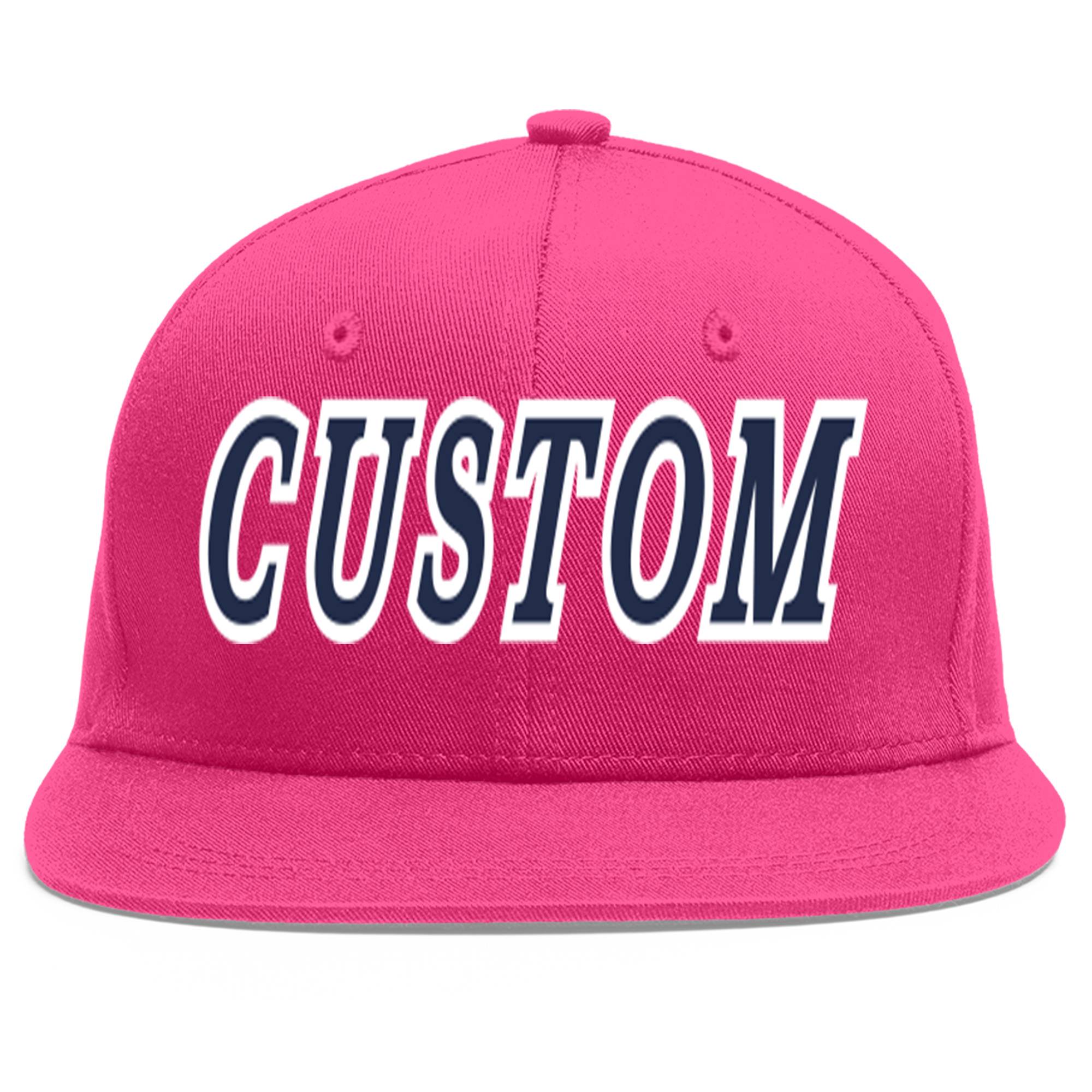 Custom Rose Red Navy-White Flat Eaves Sport Baseball Cap