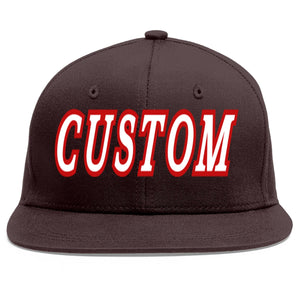 Custom Brown White-Red Flat Eaves Sport Baseball Cap