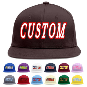 Custom Brown White-Red Flat Eaves Sport Baseball Cap