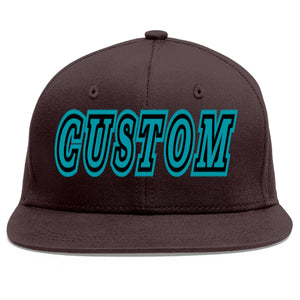 Custom Brown Aqua-Black Flat Eaves Sport Baseball Cap