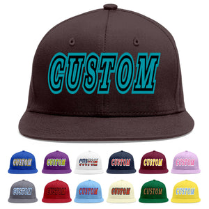 Custom Brown Aqua-Black Flat Eaves Sport Baseball Cap