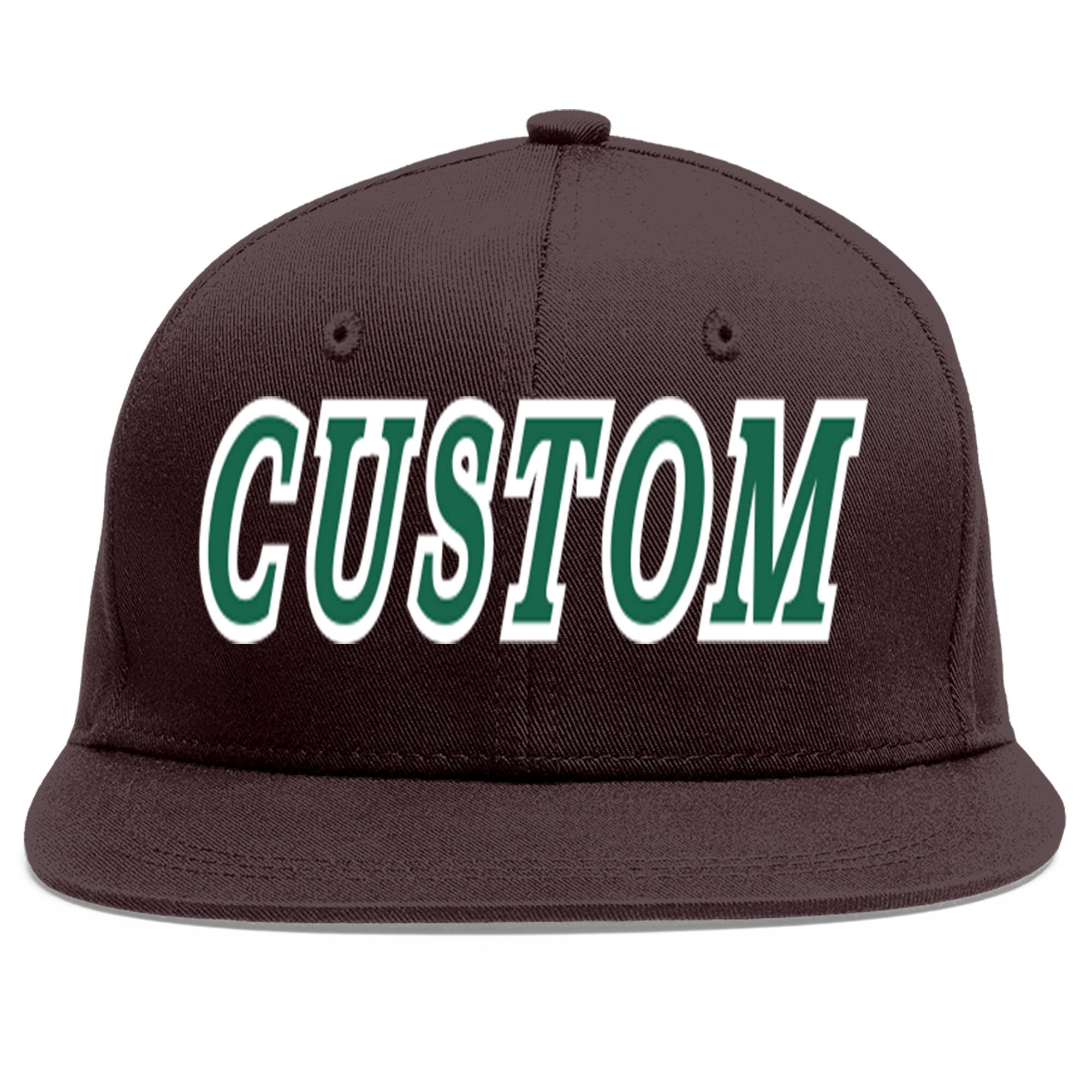 Custom Brown Kelly Green-White Flat Eaves Sport Baseball Cap