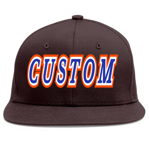 Custom Brown Royal-White Flat Eaves Sport Baseball Cap