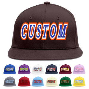 Custom Brown Royal-White Flat Eaves Sport Baseball Cap